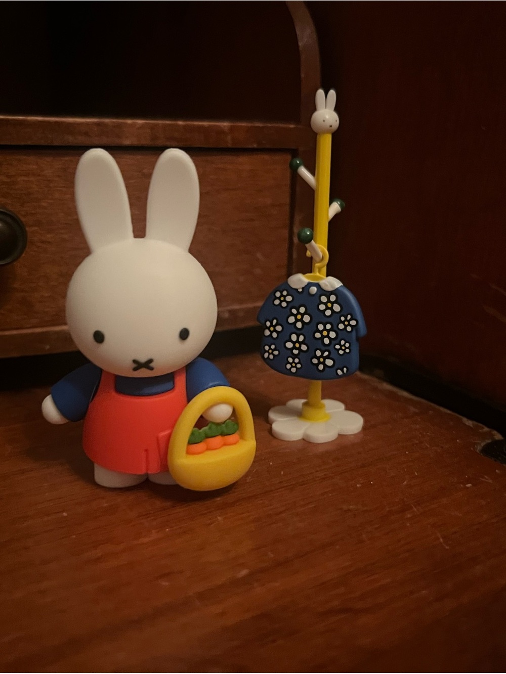 miffy White Bunny Figure with Red Dress, Blue Sleeves & Yellow Basket